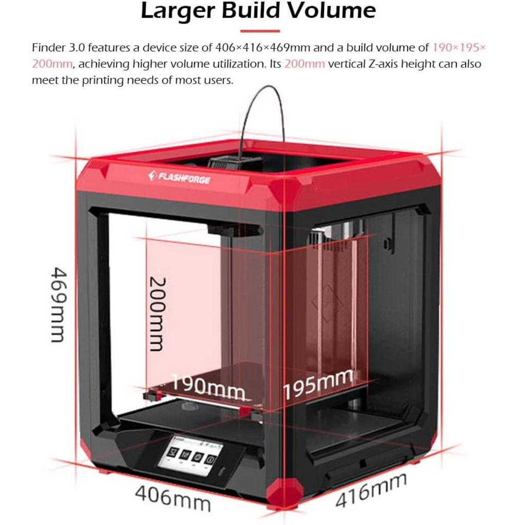 FlashForge 3D Printer Finder 3 with Dual Platforms, Larger Print Size 190x195x200mm for Education and Family Use, Direct Drive Extruder Works with ABS/Hips/PETG/TPU/PLA PRO Filaments