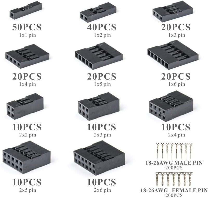 620pcs Dupont Connector 2.54mm, Dupont Cable Jumper Wire Pin Header